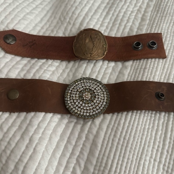Brown  Leather Bracelets with Intricate Metalwork - Picture 1 of 5